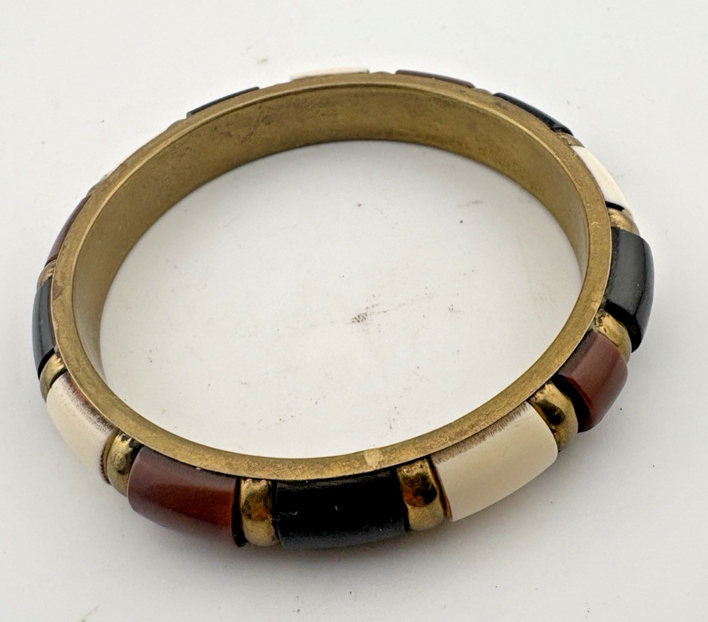 Vintage Bohemian Bovine Bone with Brass Bangle Bracelet Boho Chic